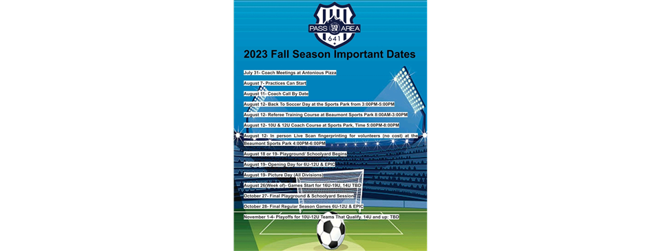 Fall Season Important Dates